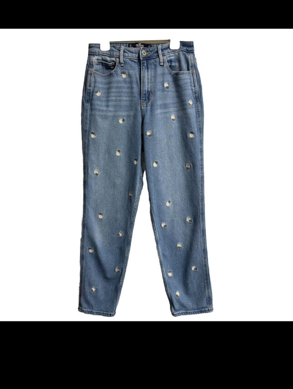 Embroidered High Rise Mom Jeans
